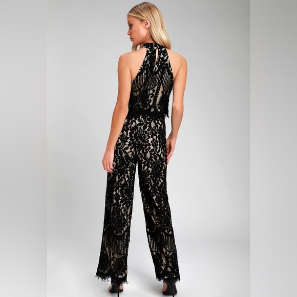 Lulu's Black Lace Halter Jumpsuit - Picture 4 of 13